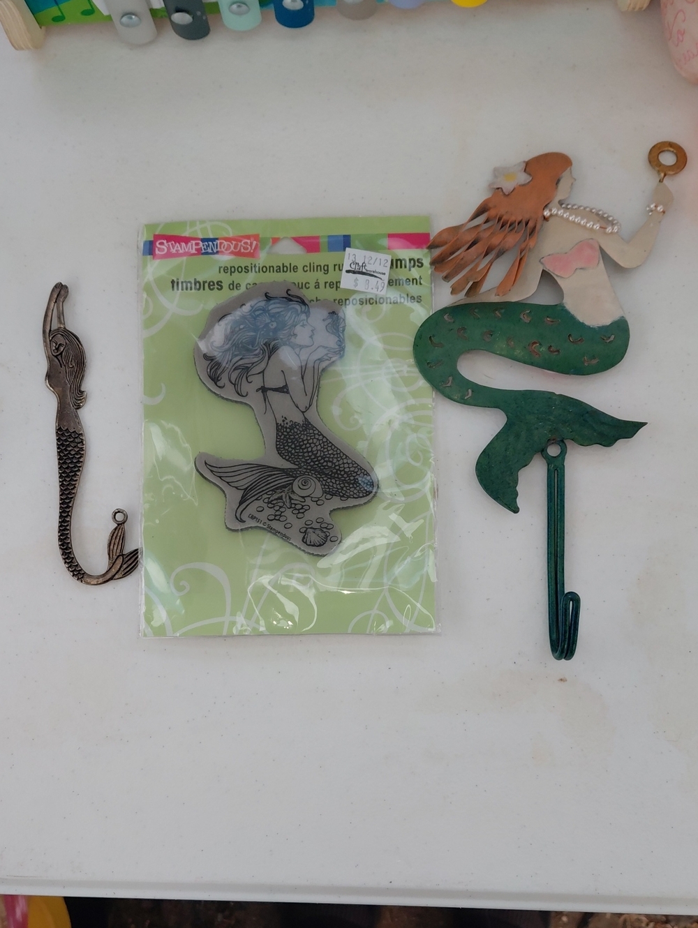 Mermaid Wall Hook and Cling Stamp All 3 Included